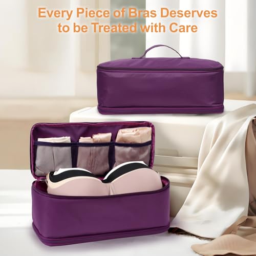 Cambond Travel Underwear Organizer Bag - 4-in-1 Lightweight Double Layer Bra Underwear Travel Bag Organizer, Portable Expandable Compression Packing Organizer Bra Bag Travel Packing Cubes, Purple - Thumbnail 4
