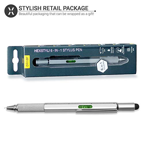 Olixar Multi Tool Pen - 6 In 1 Multitool Pen With Screwdriver, Phillips & Flathead, Spirit Level, Touchscreen Stylus, Ruler And Refillable Ballpoint Pen - Hexstyli - Silver #TOP1