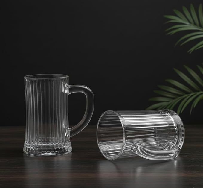 Image of PrimeWorld Classic Beer Mugs Set of 2 (500ML Each) | Heavy Glass Beer Steins with Handle | Large Freezer-Friendly Multipurpose Mugs | Dishwasher & Microwave Safe