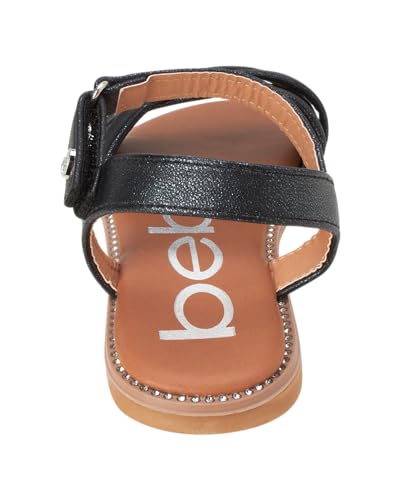 Image of bebe Girls' Sandals - Two Strap Open Toe Flat Dress Sandals with Heart Accent, Easter Summer Shoes for Little and Big Girls