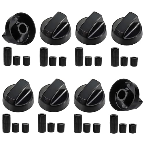8 Pack Universal Cooker Knobs Replacement Set with 24 Accessories – Fits Gas Hobs, Electric Ovens & Thermostats, Heatproof Control Dials for Cookers, Stoves & Kitchen Appliances,（Black）