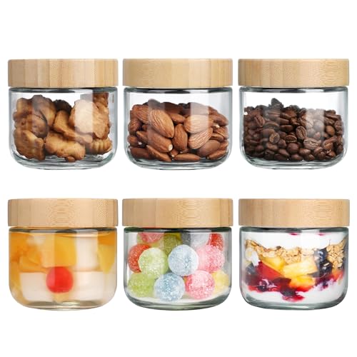 6-Pack 350ml Glass Mason Jars with Screw Lids - Leakproof Overnight Oats Containers, Wide-Mouth Salad & Yogurt Pots for Snacks, Cereals, Coffee, Spices,Pickling & Meal Prep(Airtight Food Storage Jars)