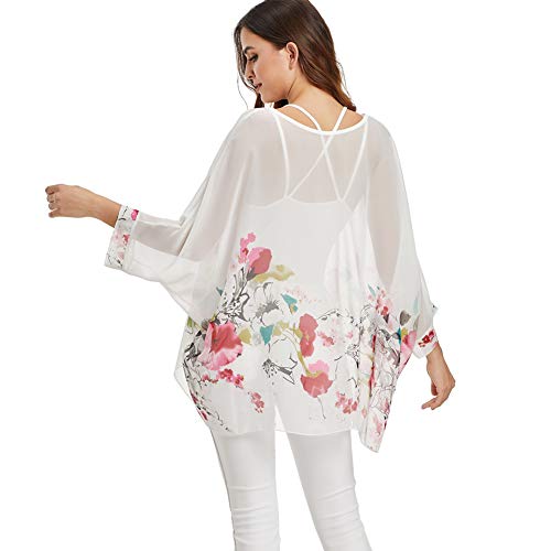 Image of Ckikiou Plus Size Batwing Flowy Semi Sheer Chiffon Blouse Tunic for Women Summer Floral Print Boho Beach Cover ups