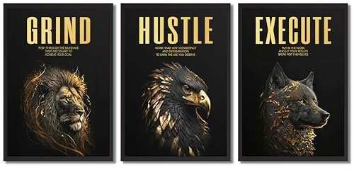 3Pcs Animal Inspirational Poster Wall Art Modern Office Inspiring Quotes