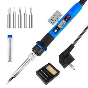WinGluge Soldeerboutset, 80 W, soldeerstation met instelbare temperatuur van 180-480 °C, soldeerset met soldeerdraad, led-scherm en 5 soldeerpunten voor heet snijden, lassen en brandschilderen