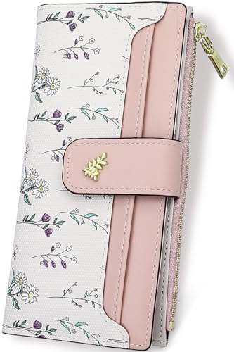 Image of Farcauo Wallet Women Slim Wallets for Women with RFID Blocking Cute Thin Pink Women's Wallet Kawaii Flower Womens Ladies Card Holder Wallets