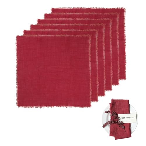 6 PCS Cloth Napkins 42 X 42cm Dinner Table Cotton Napkins Cotton Meal Mat With Fringe Versatile Square Rustic Fringe Napkins for Dinner Wedding and Parties (Burgundy)