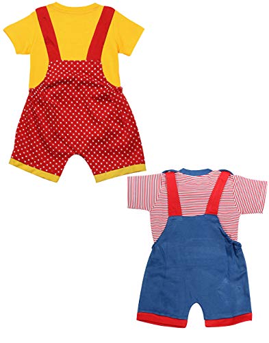 Image of babeezworld dungaree for Boys & Girls casual printed pure cotton-Pack of 2 (9101990001164; Multi Colour)