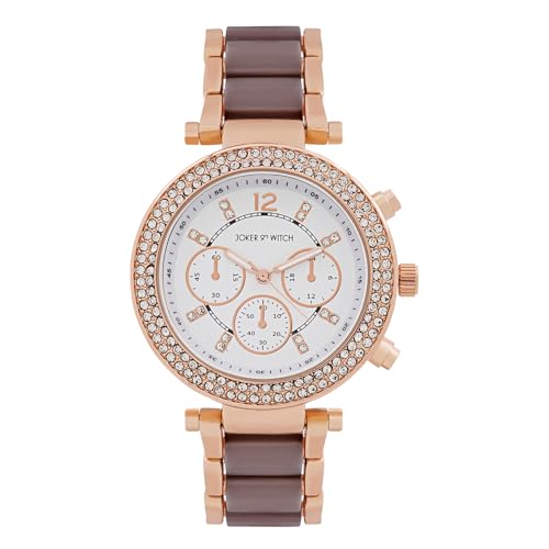 Image of Joker & Witch Suzanne Rosegold and Taupe Ceramic Metallic Strap Watch for Women