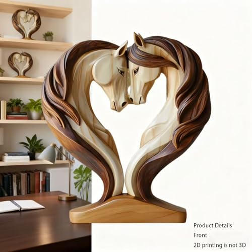 Escultura de madera tallada cabeza de caballo doble corazón miniatura 3