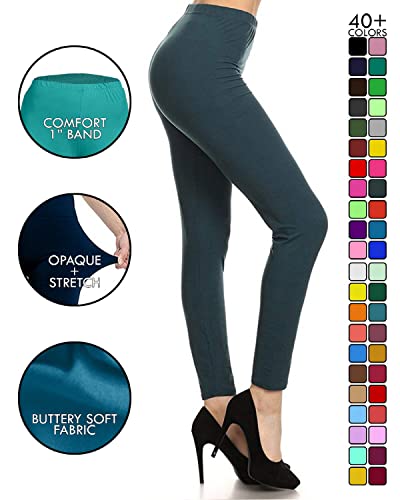 Image of Leggings Depot Women's High Waist Leggings Soft 1 inch Waistband Solid Pants - Regular, Plus, 1X3X, 3X5X