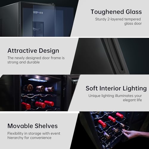 Image of KingChii 16 Bottle Wine Cooler, Freestanding Wine Fridge with Glass Door, Adjustable Shelves & Digital Temperature Display Wine Refrigerator for Red, White, Champagne - Perfect for Home, Kitchen, Bar