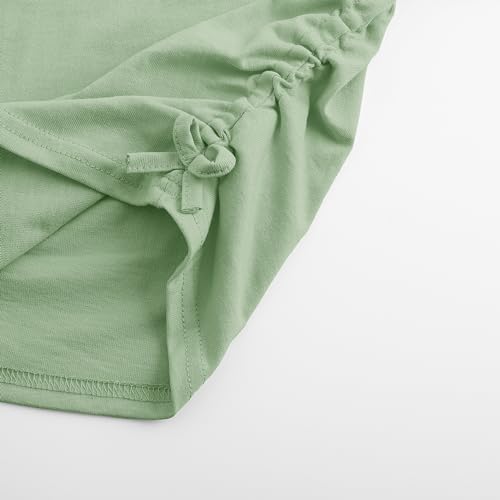 Image of Girl's Graphic Crop Top Summer Tee Drawstring Side Tie Knot Hem Round Neck Short Sleeve T-Shirts