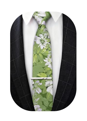 Image of Barry.Wang 100% Cotton Floral Ties for Men 63 inch Extra Long Necktie Clip