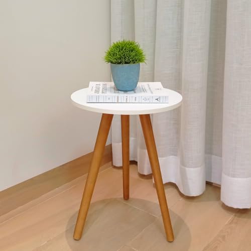 Mesa Mesinha Decorativa Redonda Moderna De Centro E Canto Lateral Retrô Pé Palito Madeira Branco 35x