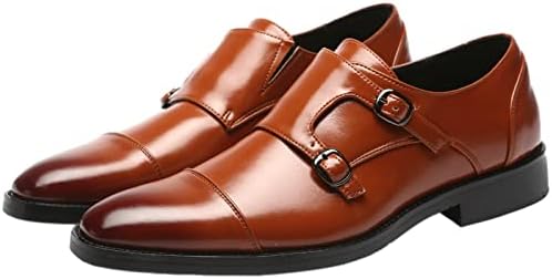 ANUFER Heren Slim Monnik Brogues Echt Leer Houten Hak Formeel