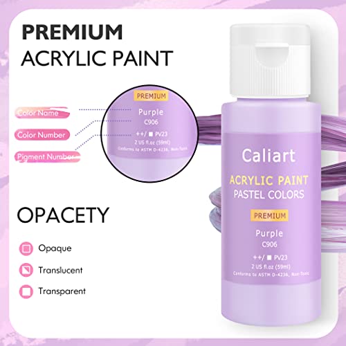 image for Caliart Acrylic Paint Set with 12 Brushes, 36 Pastel Colors (59ml, 2oz