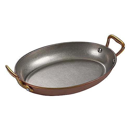 QHQQXN Oval Spanish Seafood Paella Pan - Nonstick Stainless Steel Skillet Versatile Cooking Dishwasher-Safe for Home or Restaurants Retro Silver 20cm Tray(Retro Gold 14cm)