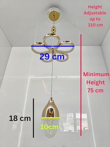 Image of swanart Florilight Modern Crystal Glass Ceiling Light with 3-in-1 Color Changing LED, Adjustable Height (75cm-110cm), Elegant Gold Finish for Home & Office Decor