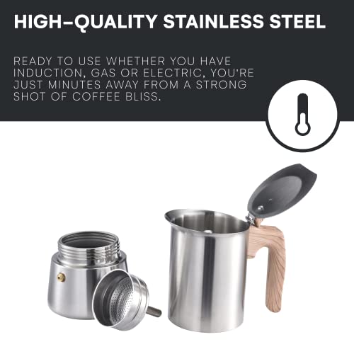 Stovetop Espresso Maker - Italian Coffee Pot & Stainless Steel Espresso Maker - Coffee Maker For Stove Top, Induction, Gas, Electric Stove Metal Cooktop - Express Moka, Cappuccino Makers - Coffee Pots #TOP1