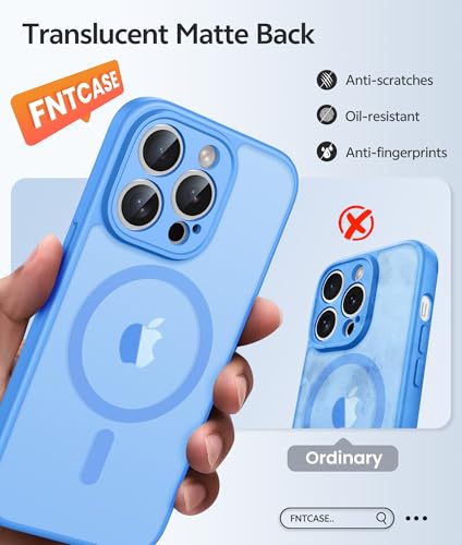Image of FNTCASE for iPhone 14 Pro Max Case: [Compatible with Magsafe] Translucent Matte Cases with [Full Camera Protection] [Screen Protector] Military Grade Shockproof Protective Phone Cover - Ice Blue