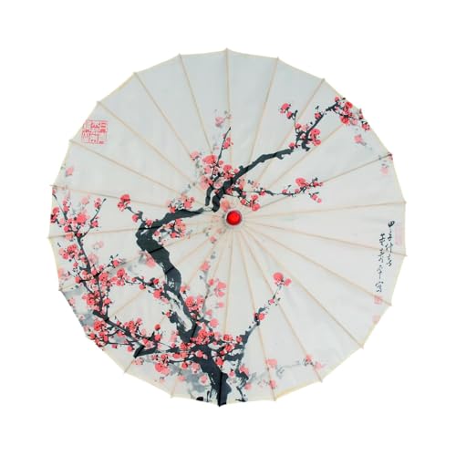 LOVIVER Handmade Oriental Oil Paper Parasol, Chinese Classical Umbrella Windproof, Ancient Dance Oiled Paper Umbrella for Costume Village Scenery Wedding Events, Pear Blossom, Style F