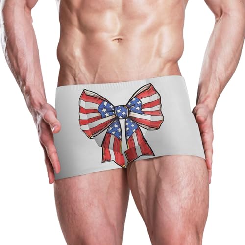 American Flag July 4th Bow-Knot Mens Swim Trunk Swimwear Swim Brief Square Leg Board Short S S04068762