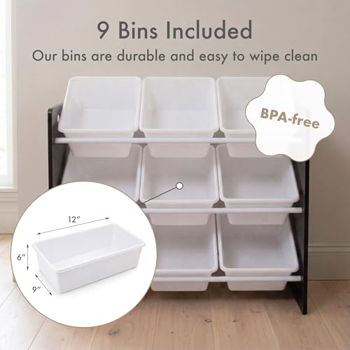 Image of Humble Crew Toy Storage Organizer with 9 Removable Storage Bins for Kids Playroom, 3-Tier Toddler Toy Organization and Storage, Espresso /White