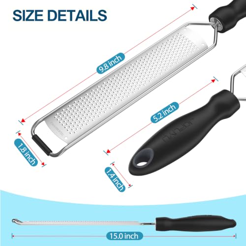 Image of Zester Grater, Lemon Zester Grater with Handle, Premium Stainless Steel Citrus Zester for Parmesan, Garlic, Chocolate, Ginger, Non-Slip Grip, Safety Cover & Cleaning Brush, Black