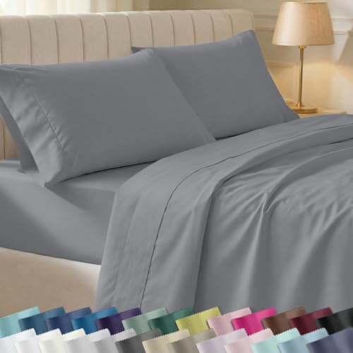Image of Full Size Bed Sheets Set - Soft 400 Thread Count Sateen, Natural 100% Cotton Full Size Sheet Sets, Deep Pockets with All Around Elastic for a Snug Fit, Durable Bedding - Slate Grey