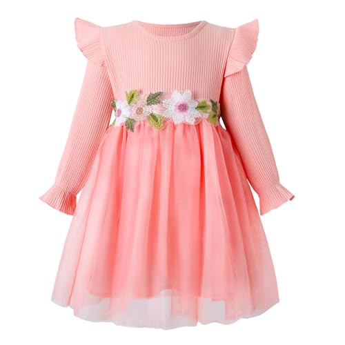 Image of HILEELANG Little Flower Girl Tulle Tutu Dress Easter Cotton Ribbed Birthday Wedding Party Princess Dresses
