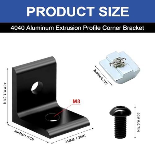 Image of 24 Pack 4040 Corner Bracket Connector 40 Series Aluminum Extrusion Profile Accessories Hardware, 90 Degree Angle Bracket for 40x40 Extruded Aluminum Black