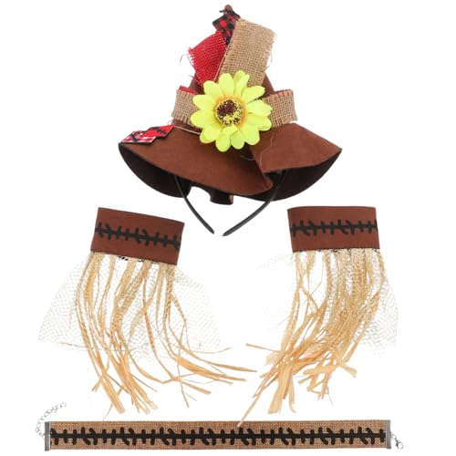 Abaodam Ensemble De Costumes D'épouvantail D'halloween Chapeau De Paille De Fleur Collier De Bracelet De Paille Costume De Cosplay D'épouvantail Accessoires D'halloween