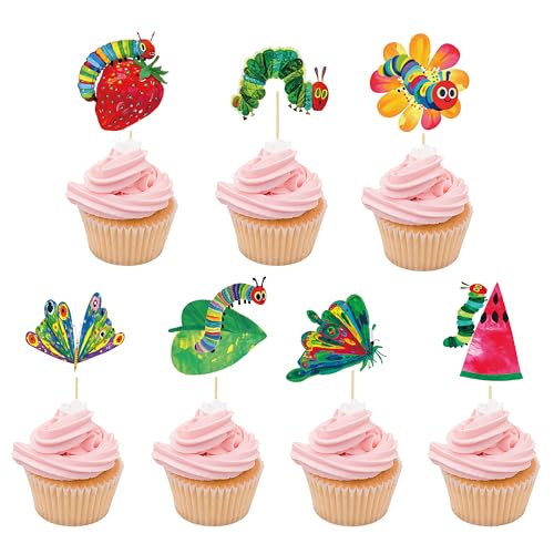 35pcs Hunger Caterpillar Cupcake Toppers Fairy tales Theme Baby Shower Reading Story Theme Decor Supplies Boys Girls Happy Birthday Decorations Supplies