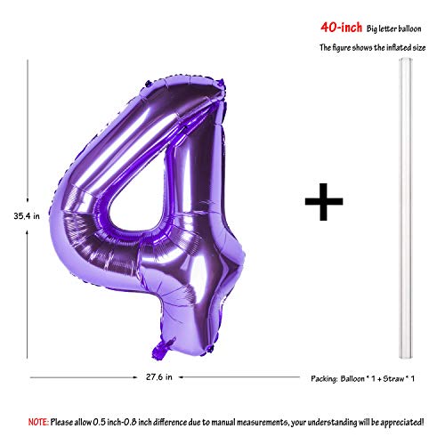 Image of 40 Inch Purple number Helium Foil Birthday Party Digit Balloons (Purple 4)
