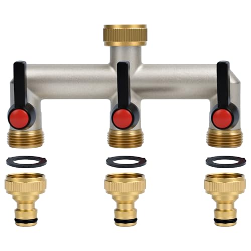 TEUYOE-3-Wege Wasserhahn Wasserverteiler, Messing Wasserverteiler mit Verteiler Wasser 3/4 Zoll und Verlängerter Griff für Haus, Hof, Waschmaschine, Gartenschläuche