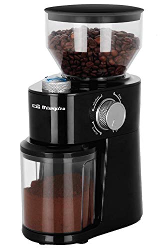 Orbegozo MO 3400 - Molinillo de café eléctrico, capacidad 240 g, 2-12 tazas, 4 niveles de molido, patas antideslizantes, 200 W, negro