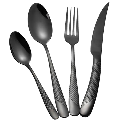 24-Piece Black Cutlery Set, 18/10 Stainless Steel