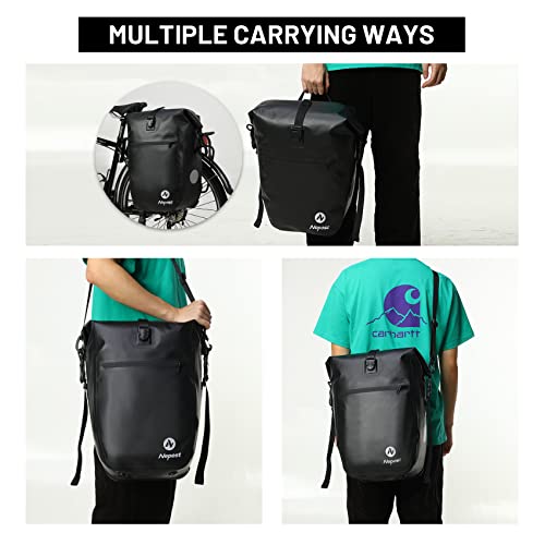 Nepest Bike Panniers Waterproof Pannier Bags For Bicycles Rear Rack Seat Trunk 27L Large Capacity Bicycle Pannier Backpack With Shoulder Strap For Bicycling Cycling Traveling Riding Grocery Black #TOP4