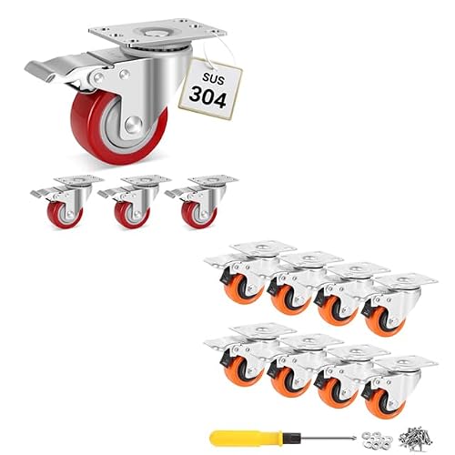 Sohnvwtgd 5 Wbd 2" Plate Caster Wheels Set Of 8， Stainless Steel 3 Inch Caster Wheels With Brake
