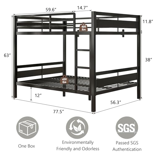 Image of iPormis Metal Bunk Bed Full Over Full, Heavy Duty Bunk with High Guardrail and Safety Entrance Design, Under-Bed Storage Space, Easy Assembly, Noise Free, Black