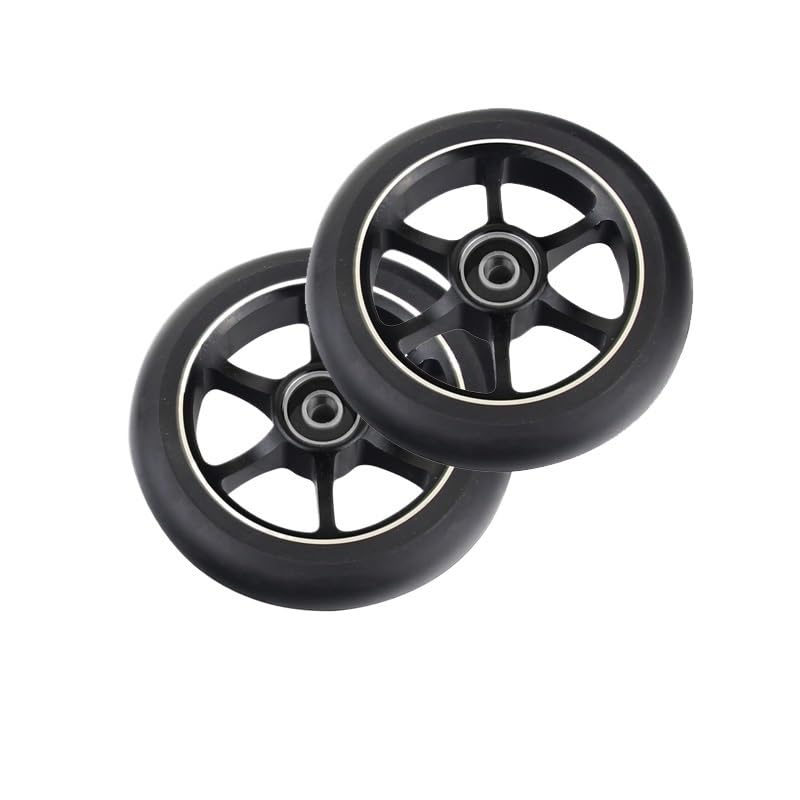 2pcs 100mm Skateboard Wheel Replacement with Bearings Aluminum Wear Resistant PU Stunt Scooter Parts Scooter Accessories(100 Green Spiral)