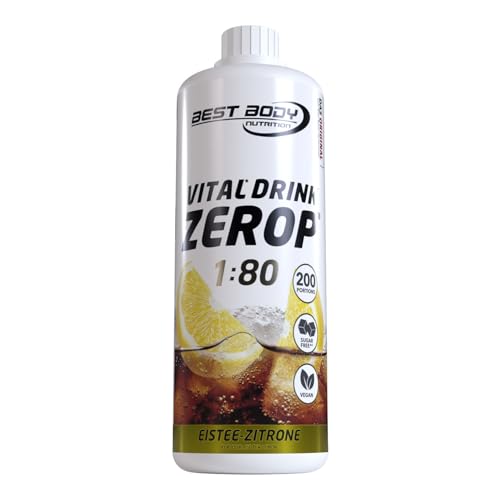 Best Body Nutrition ZEROP Vital Zuckerfreies Getränkekonzentrat Sirup Eistee-Zitrone Ohne Aspartam 1 L ergibt 80 L Getränk Fitness Drink mit Vitaminen B1 B6 Niacin Kalorienarm Wassersprudler
