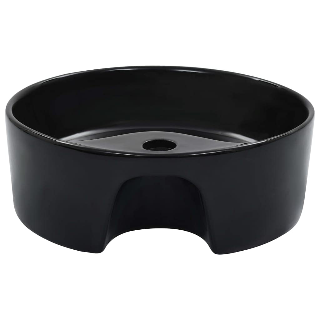 vidaXL Lavandino con Troppopieno Rotondo Moderno Elegante Lavello Lavabo Arredo Bagno Sanitari 36x13 cm in Ceramica Nero
