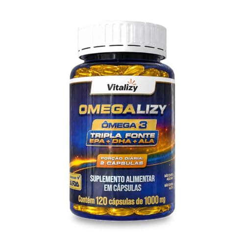 Ômega 3 1000mg 120 Cápsulas Tripla Fonte EPA DHA ALA Alto Teor Vitalizy