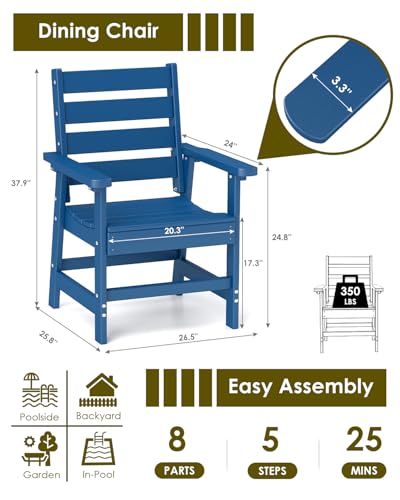 Image of GREENVINES Outdoor Dining Chairs Set of 2 | HDPE | Patio Chair | All-Weather | Blue