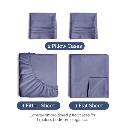 Image of Full Size 4 Piece Sheet Set - Ultra Soft & Cooling Sheets - Twilight Purple | Fits 8 Inch to 16 inch Mattress, Wrinkle Free & Fade Resistant with Deep Pockets, Breathable, Comfy Hotel Luxury Bedding