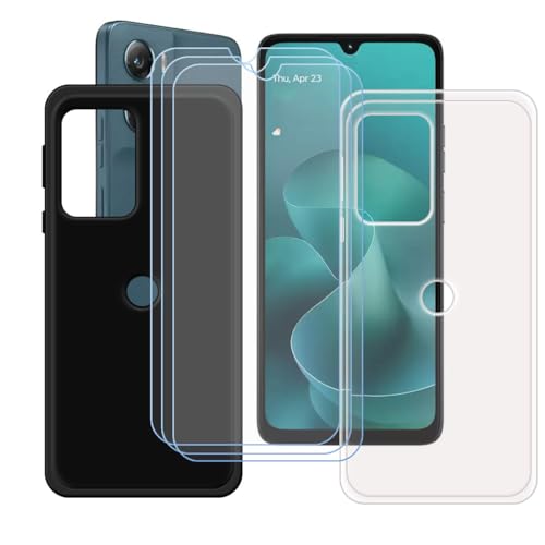 LCEHTOGYE Funda para Motorola Moto G06 Power + 3 x Vidrio Templado Película Protectora Pantalla,Transparente + Negro Carcasa Silicona Gel TPU Suave Protectora Caso Case para (6,88')