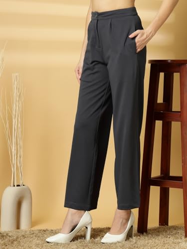 Image of OOMPH! Women's Straight Fit Mid Rise Korean Trousers|Trouser Pants for Women|Elegant Workwear for Office, College & Events|Trousers for Woman