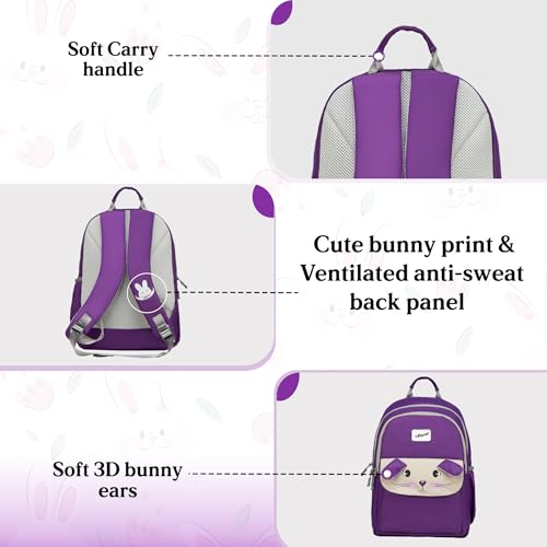 Image of F Gear Bunny Dark Purple 22L School Backpack|Premium & Soft Touch|Unisex Kids School Bag with Two Spacious Compartments and Front Pocket, with Bottle Holder|Ideal for School, Daily Use & Travel